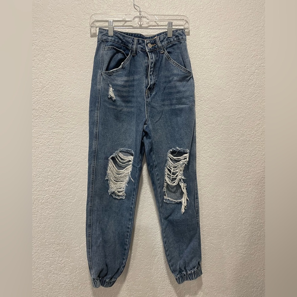 Angel Kiss Blue Distressed Ankle Jeans
